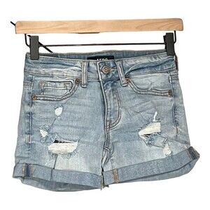 Aeropostale Aero Low Rise Midi Jean Shorts Distressed Ripped Light Wash Size 00